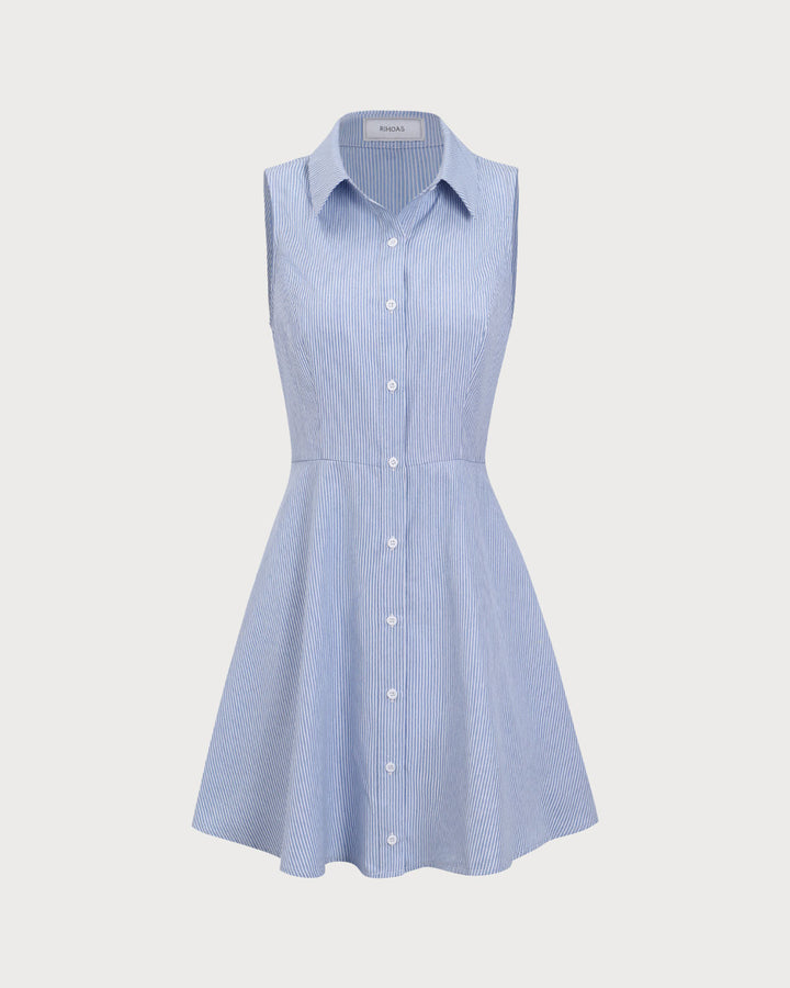 Delphine | Blue Striped Button Mini Dress