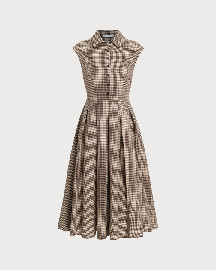 Harriet | Plaid Button Pleated Midi Dress