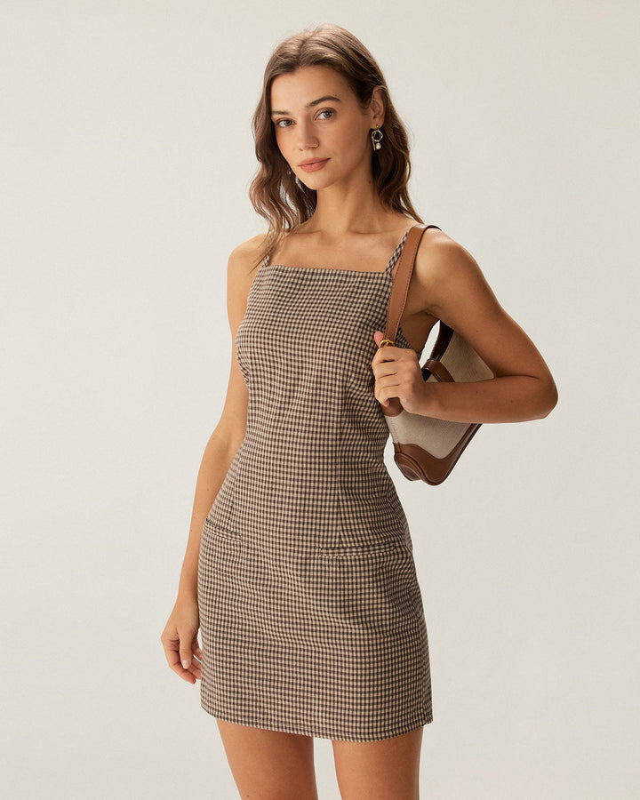 Leona | Gingham Spaghetti Strap Mini Dress