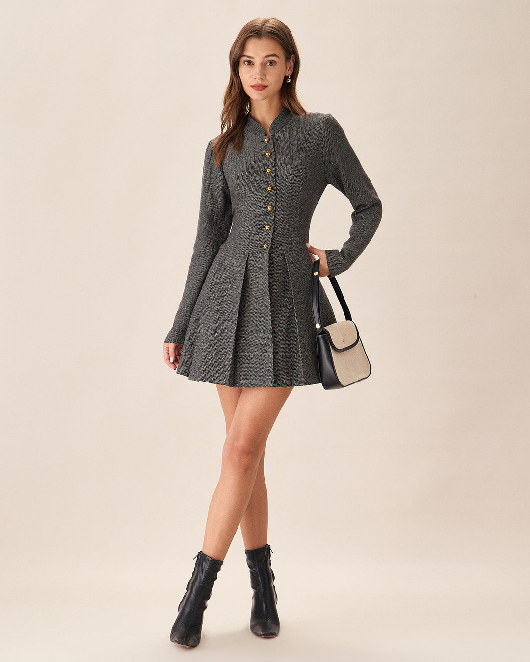 Naia | Button-Front Pleated Mini Dress