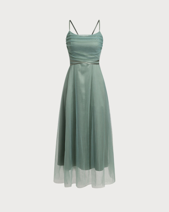 Kira | Spaghetti Strap Mesh Flowy Midi Dress