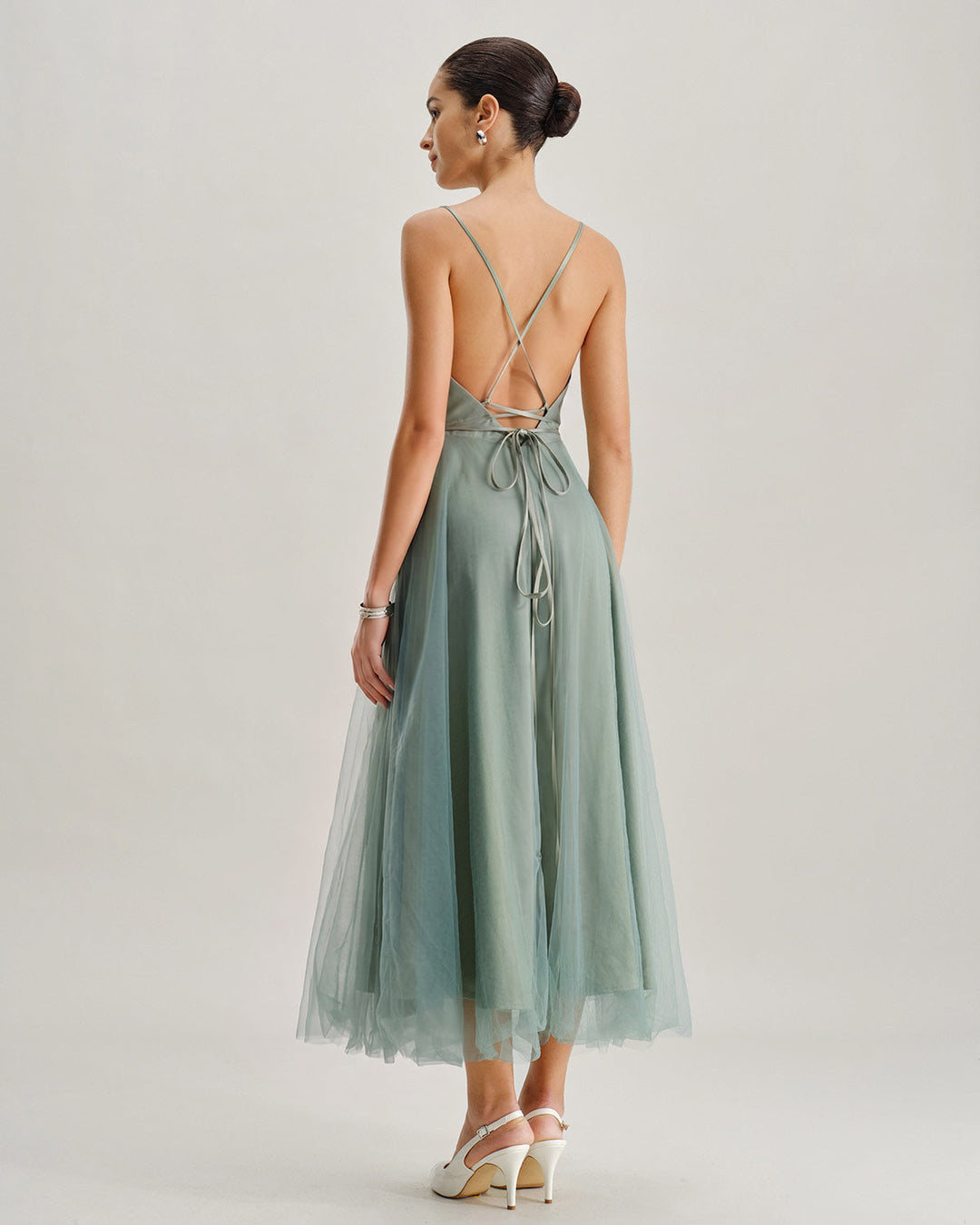 Kira | Spaghetti Strap Mesh Flowy Midi Dress
