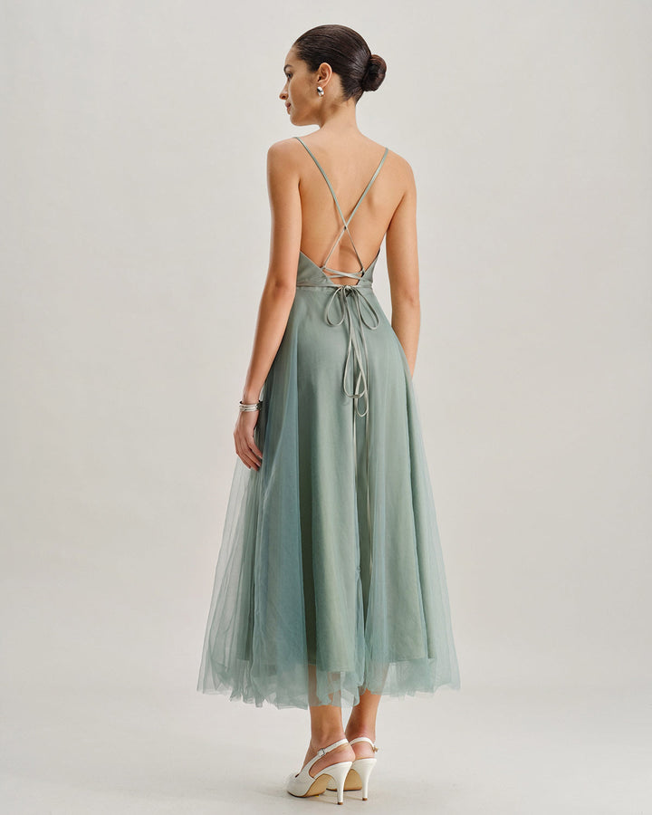 Kira | Spaghetti Strap Mesh Flowy Midi Dress