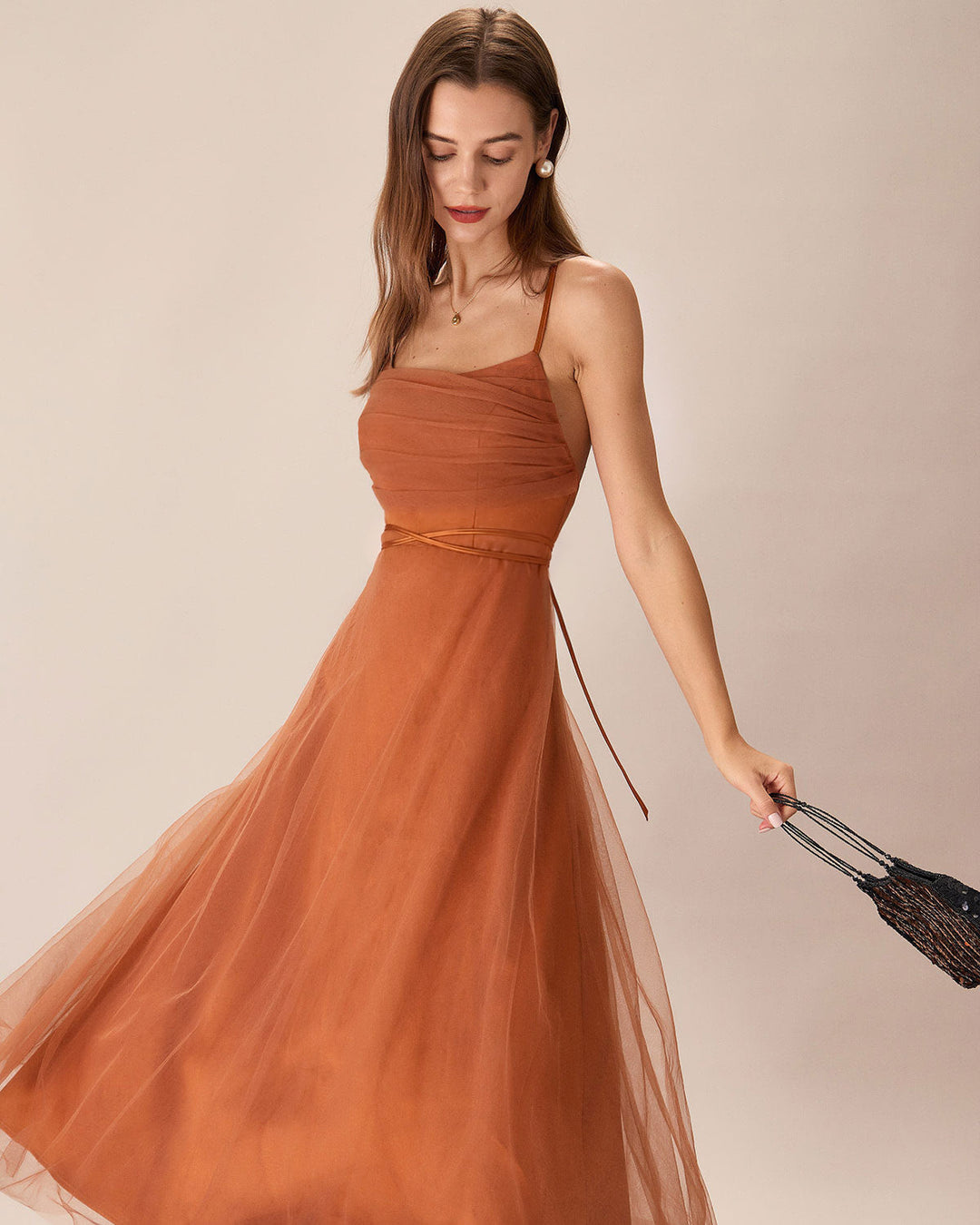 Selene | Spaghetti Strap Flowy Mesh Midi Dress