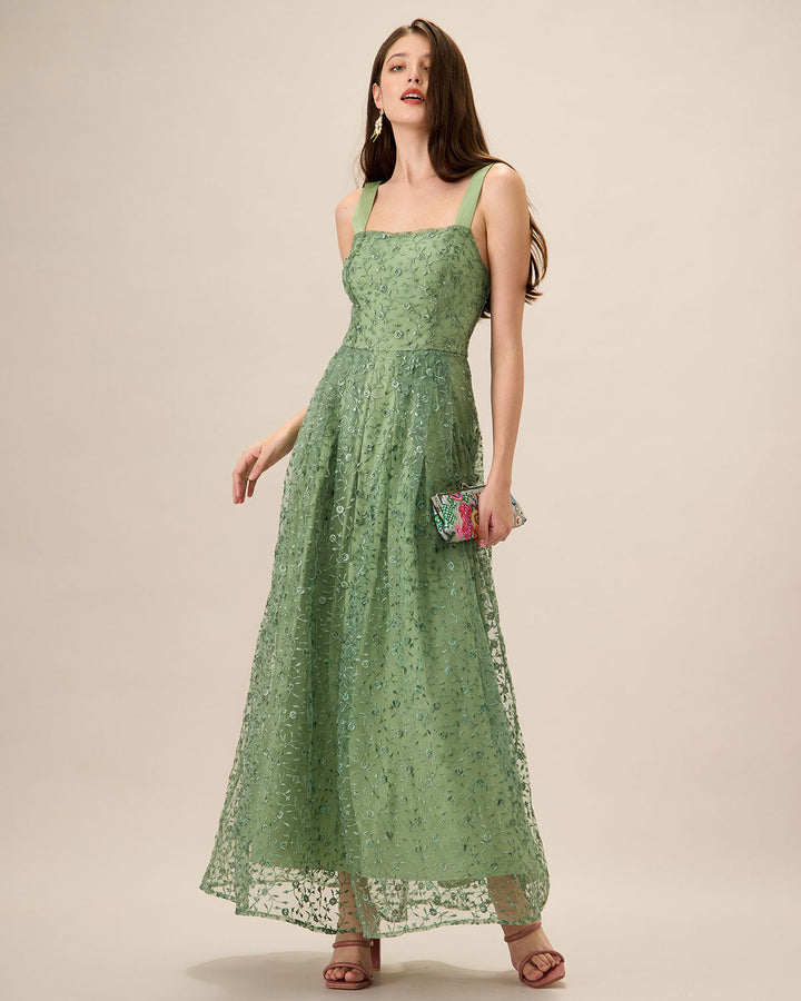 Fenna | Embroidery Mesh Slip Maxi Dress