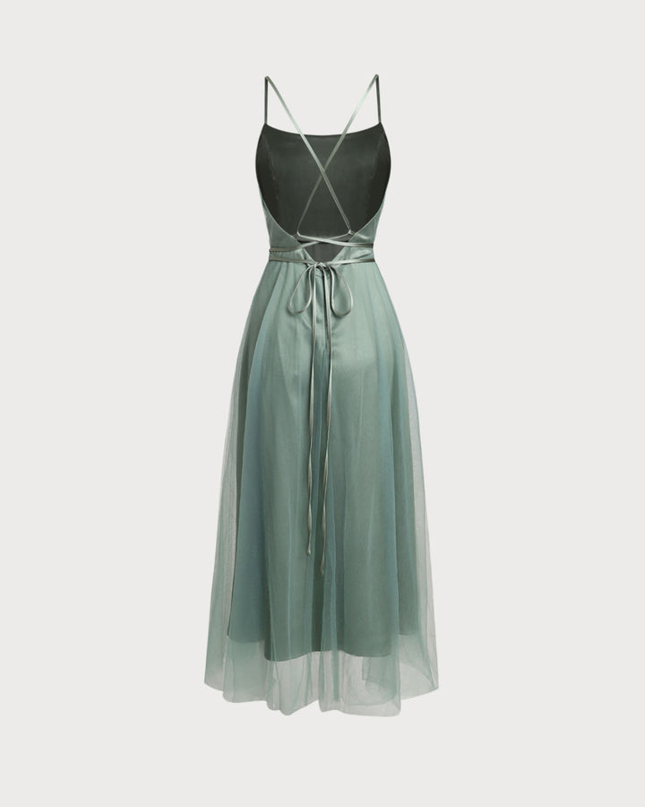 Kira | Spaghetti Strap Mesh Flowy Midi Dress