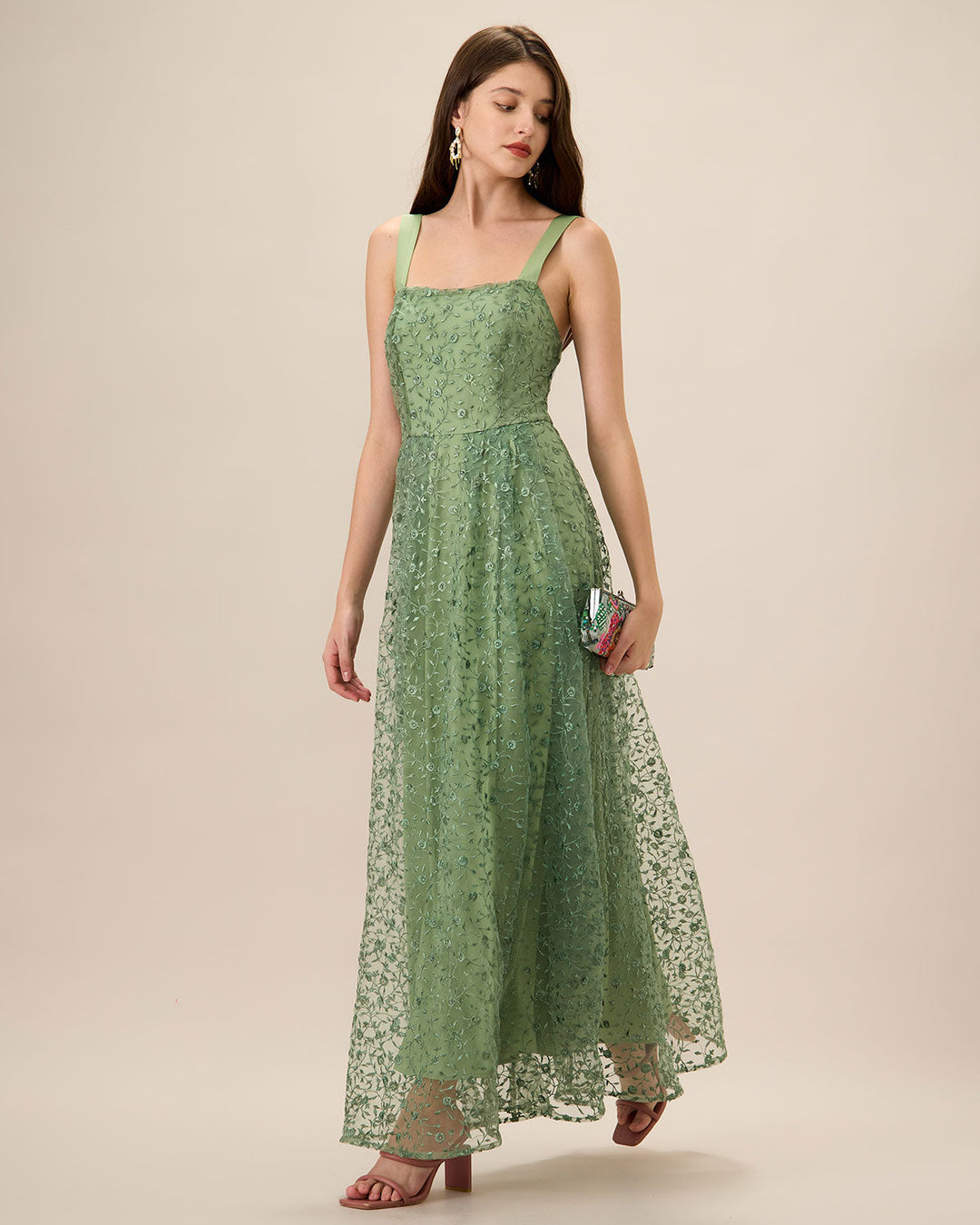 Fenna | Embroidery Mesh Slip Maxi Dress