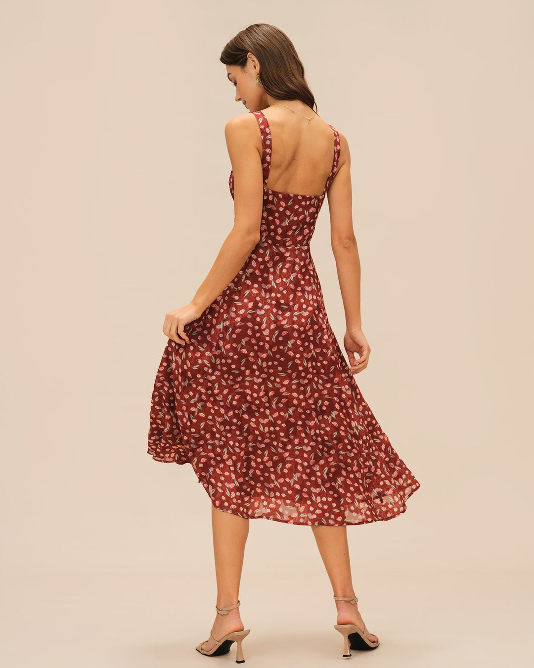 Leona | Floral Print Spaghetti Strap Midi Dress