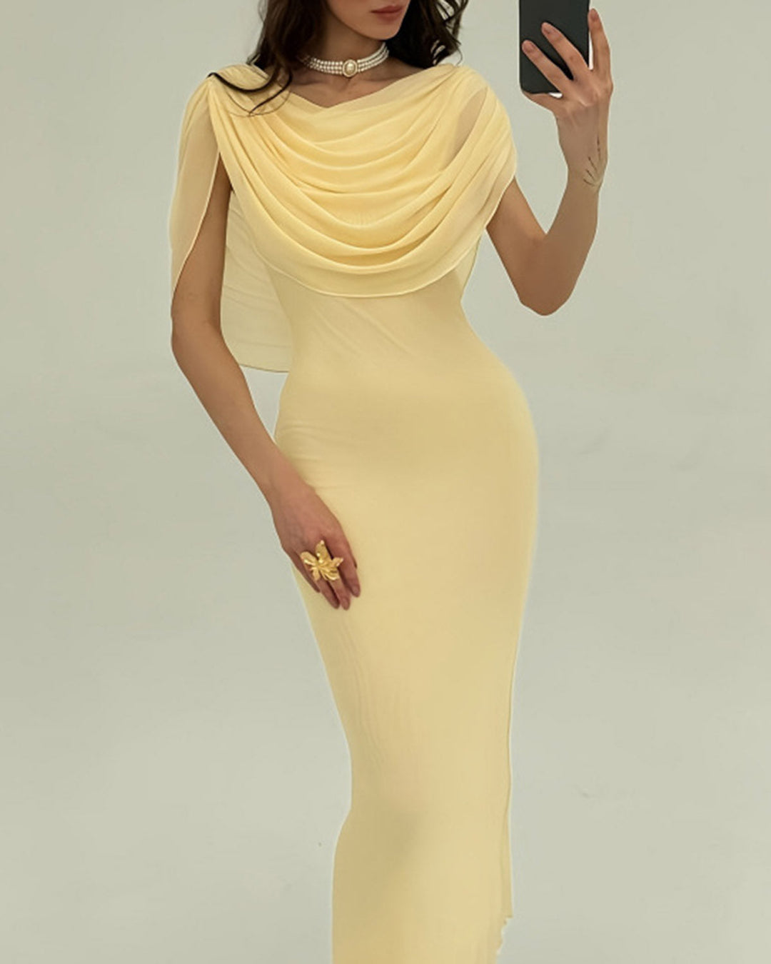 Solvei | Cowl Neck Sleeveless Yellow Maxi Dress