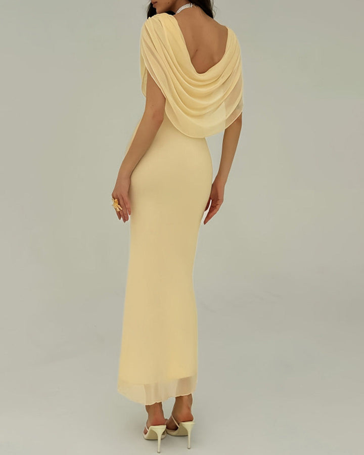 Solvei | Cowl Neck Sleeveless Yellow Maxi Dress