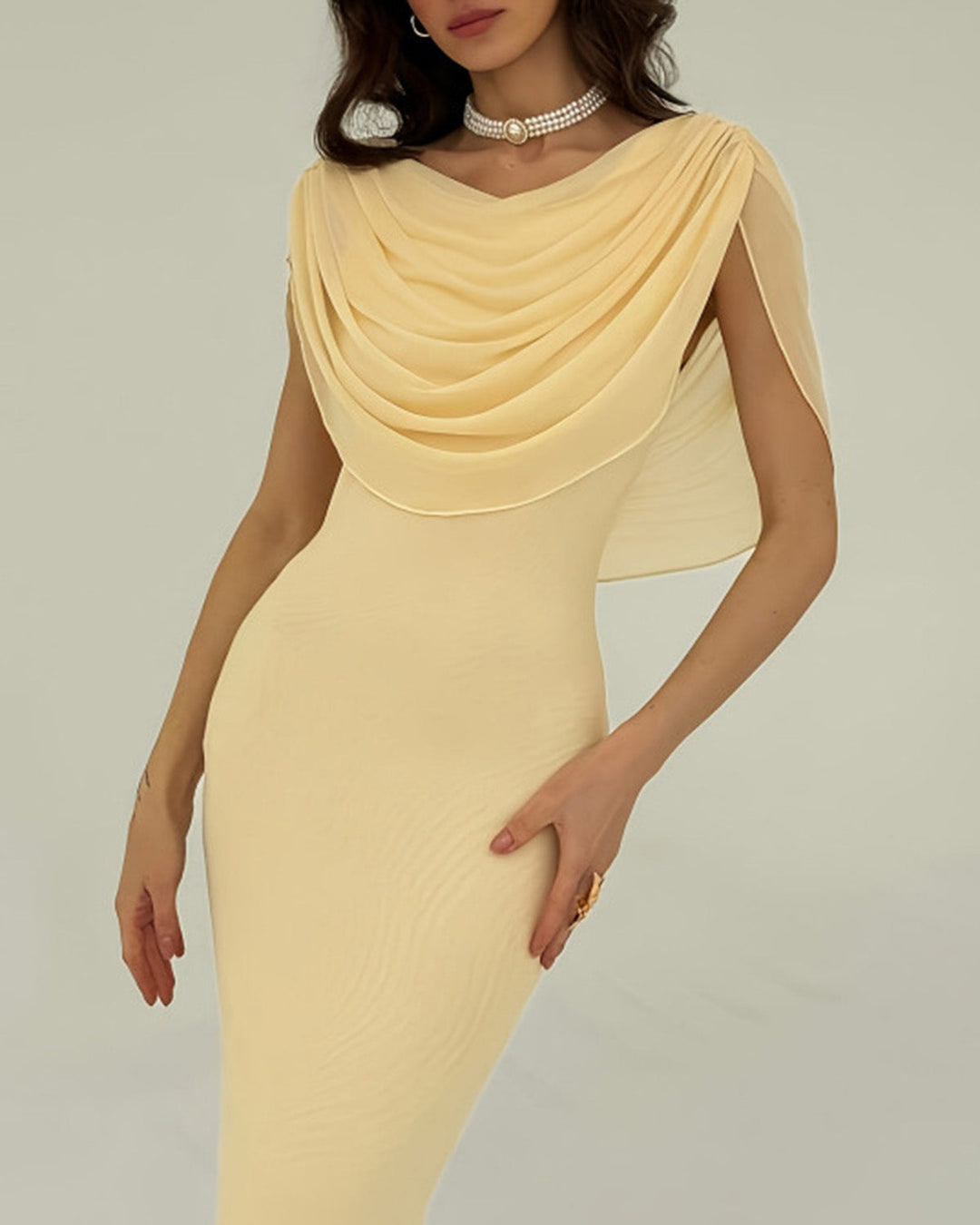 Solvei | Cowl Neck Sleeveless Yellow Maxi Dress