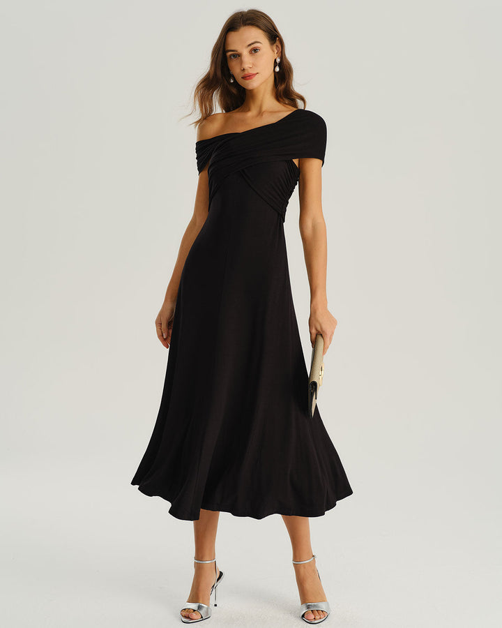 Zara | Sleeveless One-Shoulder A-Line Midi Dress