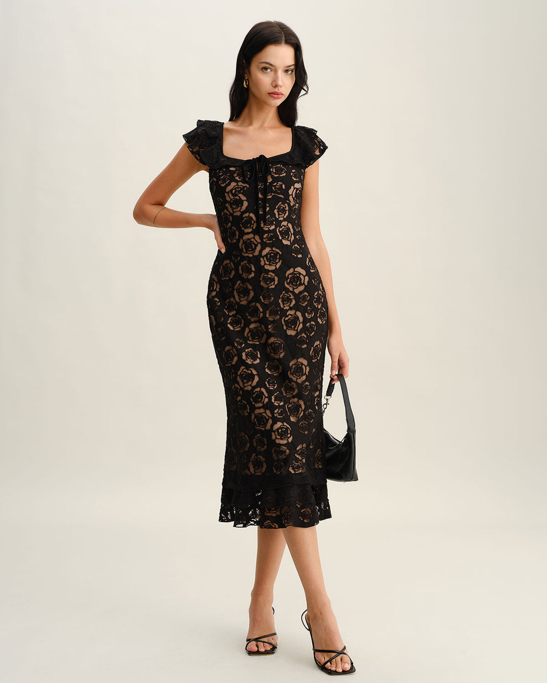 Ivy | Textured Ruffle Mermaid Midi Dress