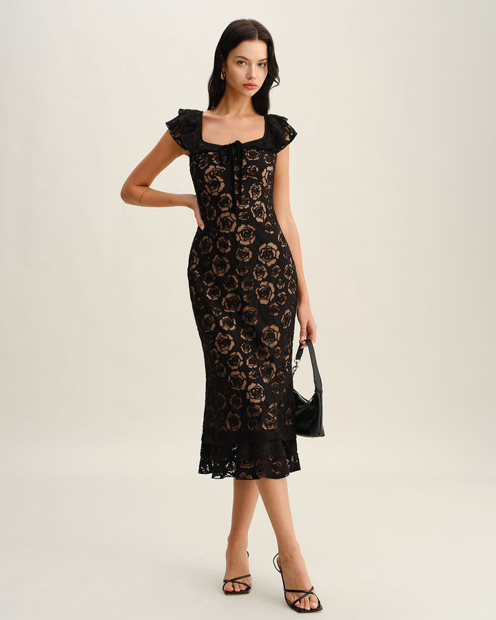 Ivy | Textured Ruffle Mermaid Midi Dress