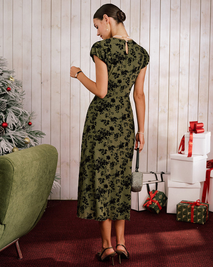 Sabine | Floral Print Cap Sleeve A-Line Midi Dress
