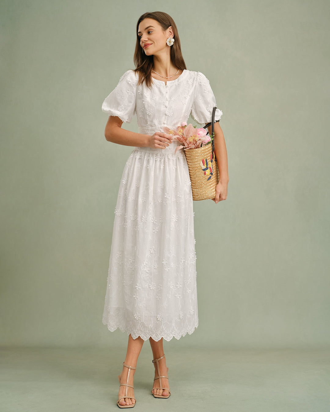 Willa | Floral Print Round Neck Midi Dress