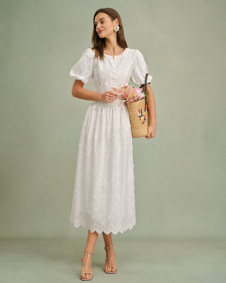 Willa | Floral Print Round Neck Midi Dress