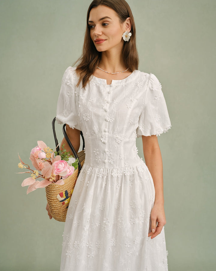 Willa | Floral Print Round Neck Midi Dress
