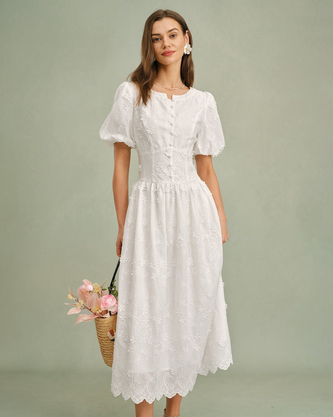 Willa | Floral Print Round Neck Midi Dress