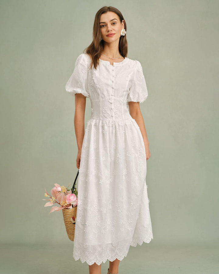 Willa | Floral Print Round Neck Midi Dress