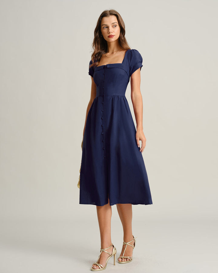 Opal | Square Neck Short Sleeve A-Line Midi Dress