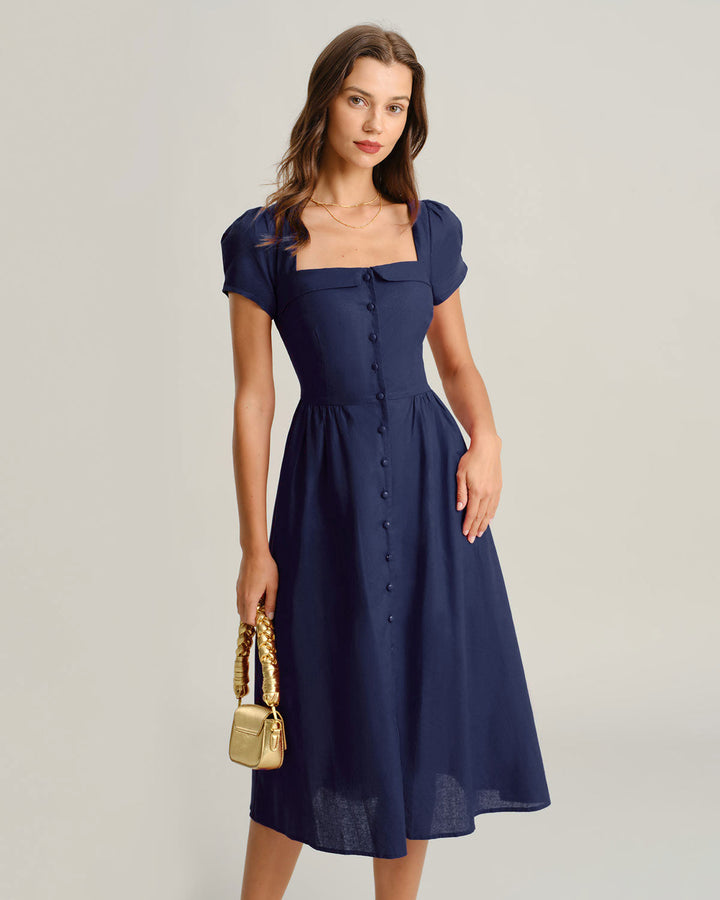 Opal | Square Neck Short Sleeve A-Line Midi Dress