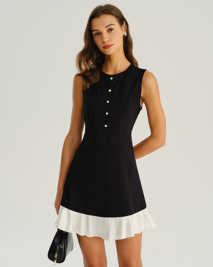Mira | Contrast Trim Sleeveless A-Line Mini Dress