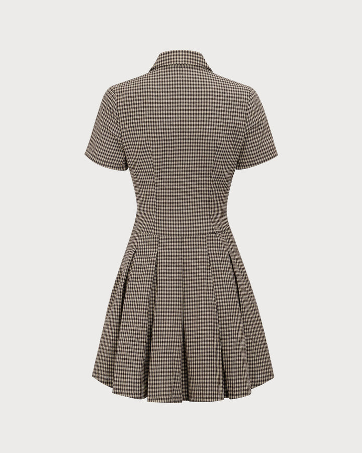 Imogen | Brown Plaid Lapel Pleated Mini Dress