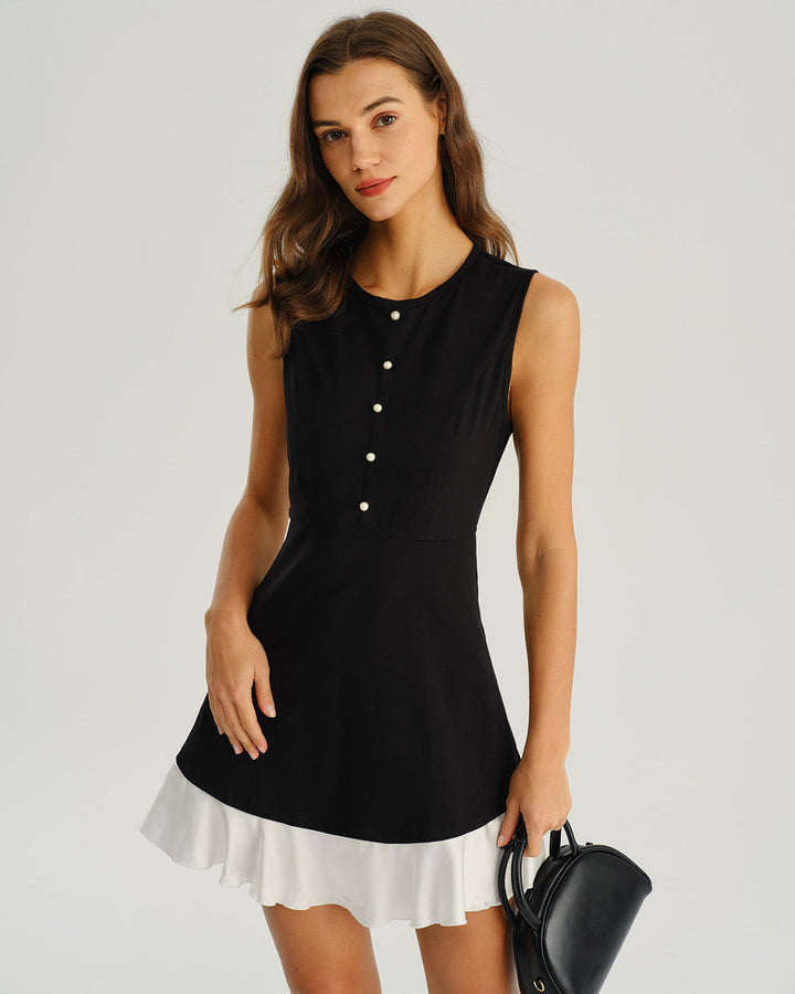 Mira | Contrast Trim Sleeveless A-Line Mini Dress