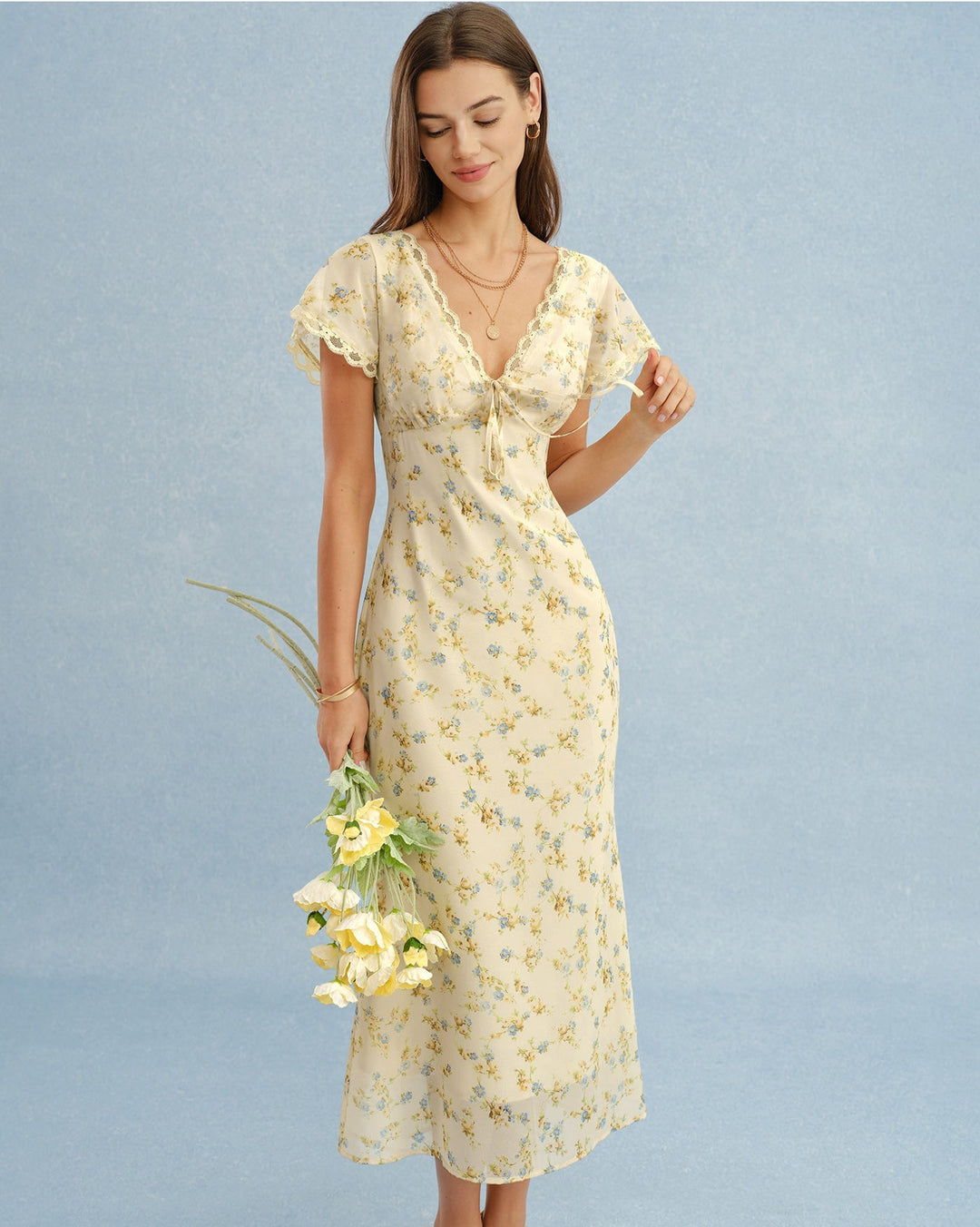 Tatum | V-Neck Lace Floral Maxi Dress