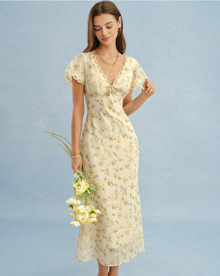 Tatum | V-Neck Lace Floral Maxi Dress