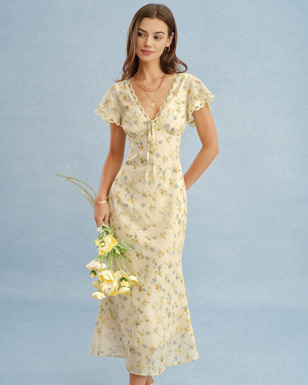 Tatum | V-Neck Lace Floral Maxi Dress