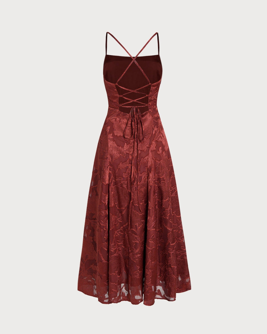 Rosalind | Floral Cross-Back Brick Red Maxi Dress