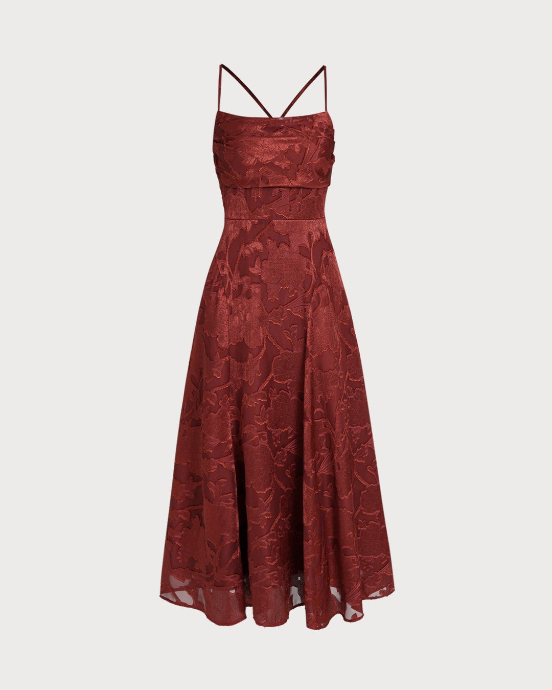 Rosalind | Floral Cross-Back Brick Red Maxi Dress