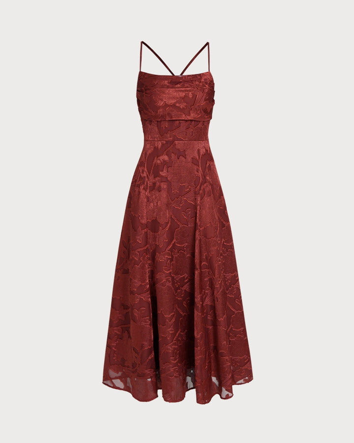 Rosalind | Floral Cross-Back Brick Red Maxi Dress