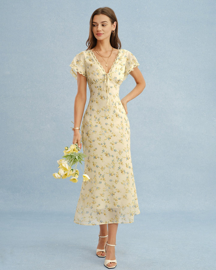Tatum | V-Neck Lace Floral Maxi Dress