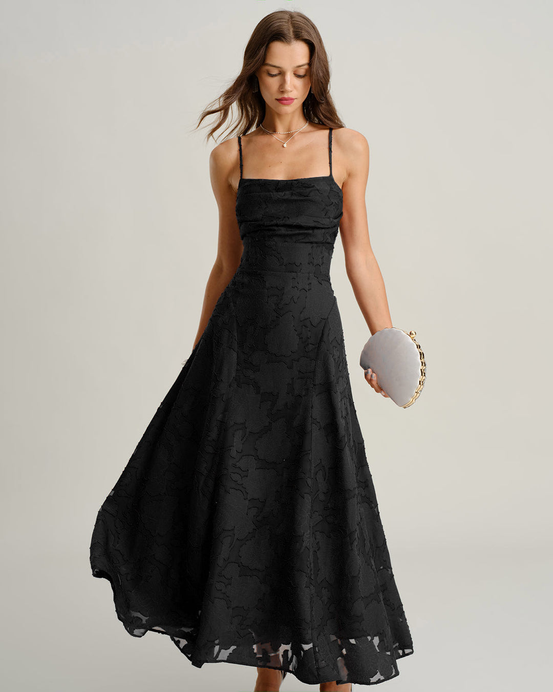 Stella | Spaghetti Strap Jacquard Slip Maxi Dress