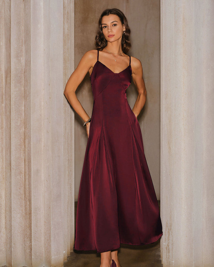 Dahlia | Spaghetti Strap Satin A-Line Maxi Dress