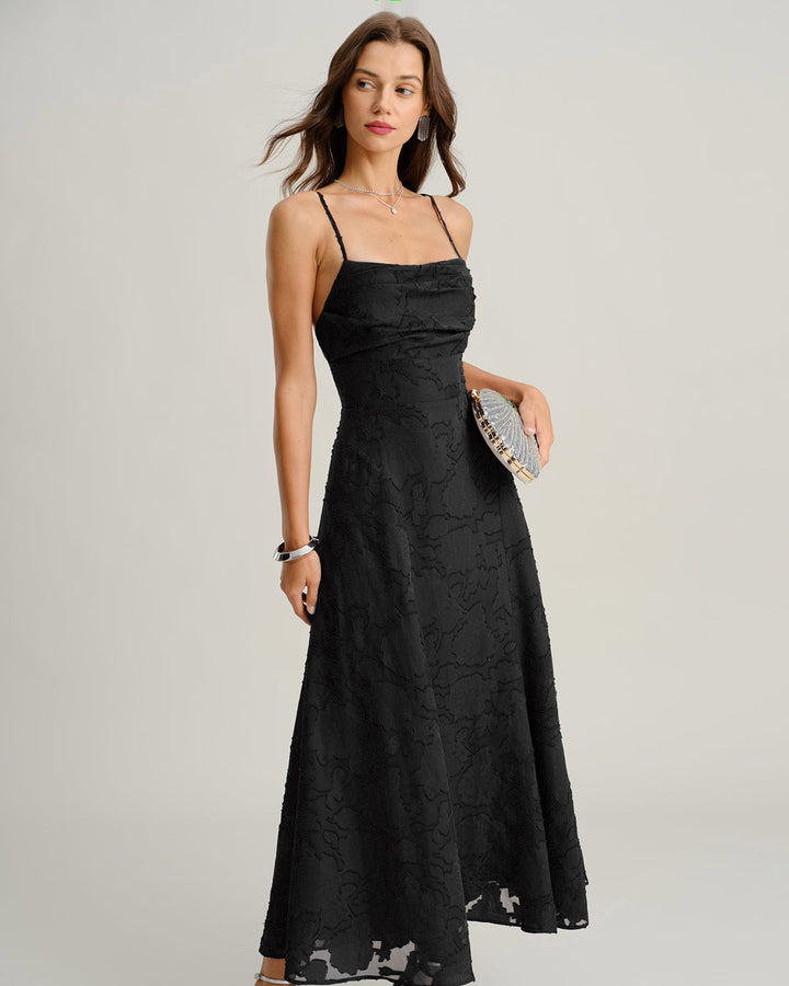 Stella | Spaghetti Strap Jacquard Slip Maxi Dress