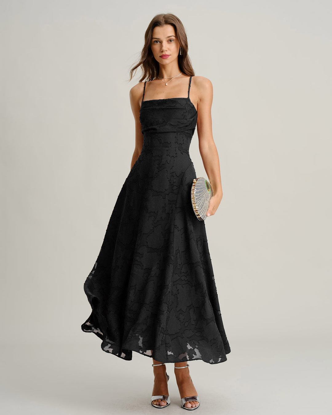 Stella | Spaghetti Strap Jacquard Slip Maxi Dress