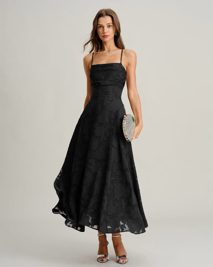 Stella | Spaghetti Strap Jacquard Slip Maxi Dress