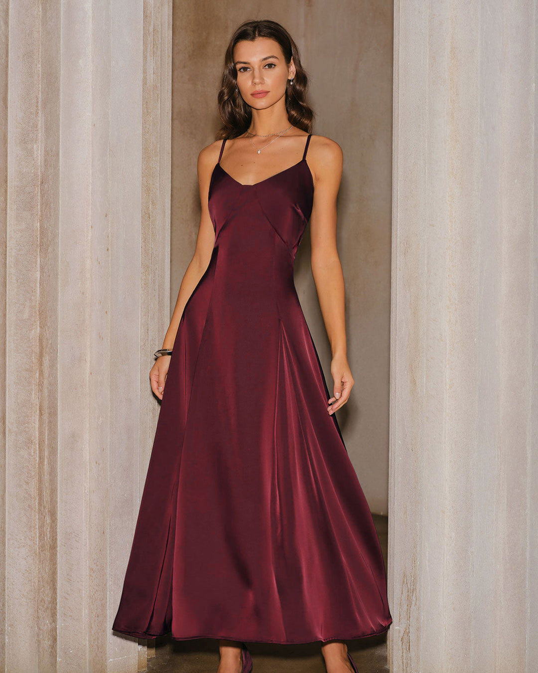 Dahlia | Spaghetti Strap Satin A-Line Maxi Dress