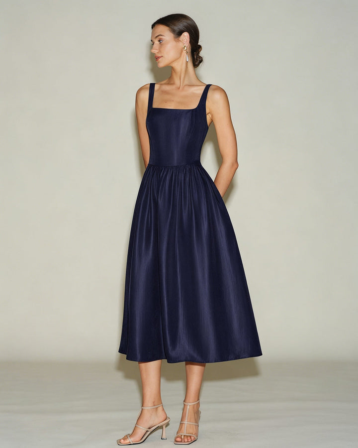 Clea | Spaghetti Strap A-Line Slip Midi Dress