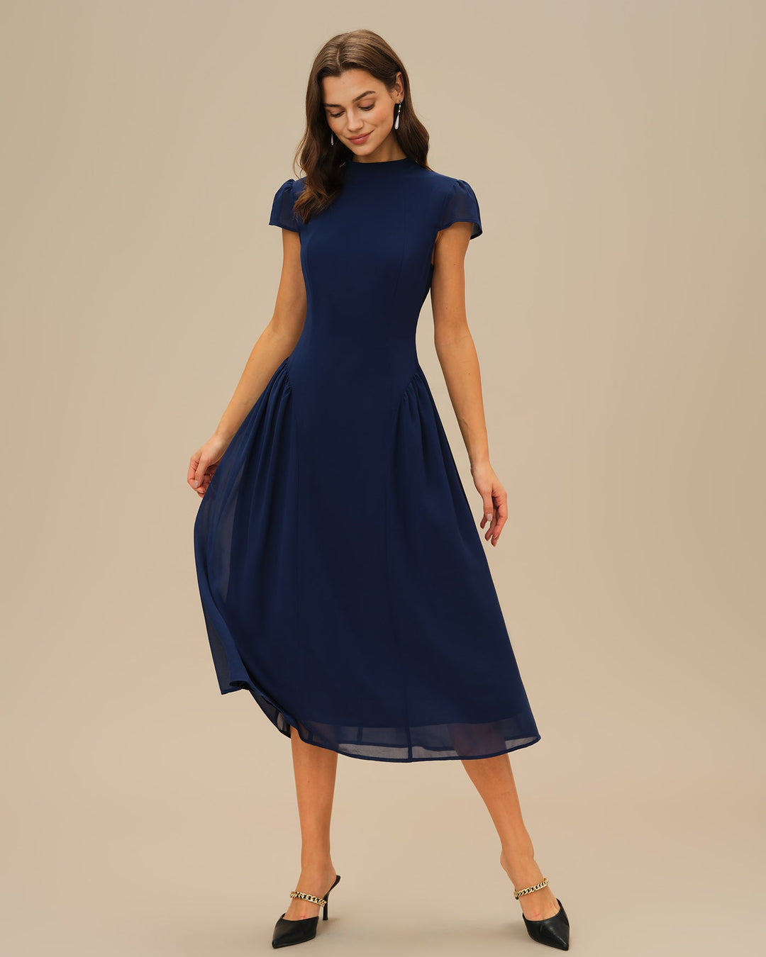 Anouk | Puffed Sleeve Blue Midi Dress