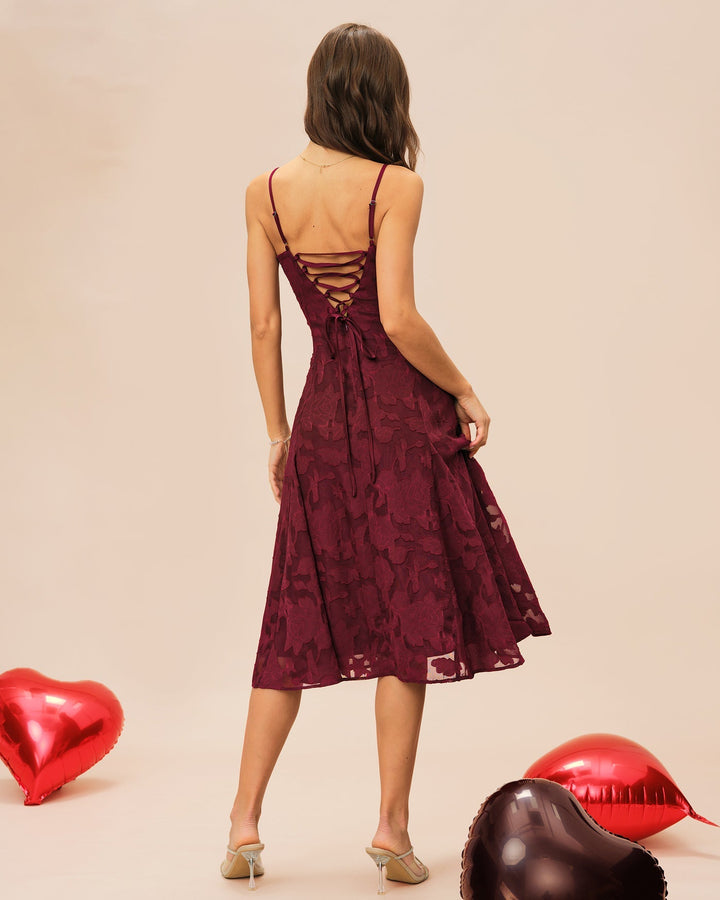 Sienna | Sweetheart Jacquard Slip Midi Dress