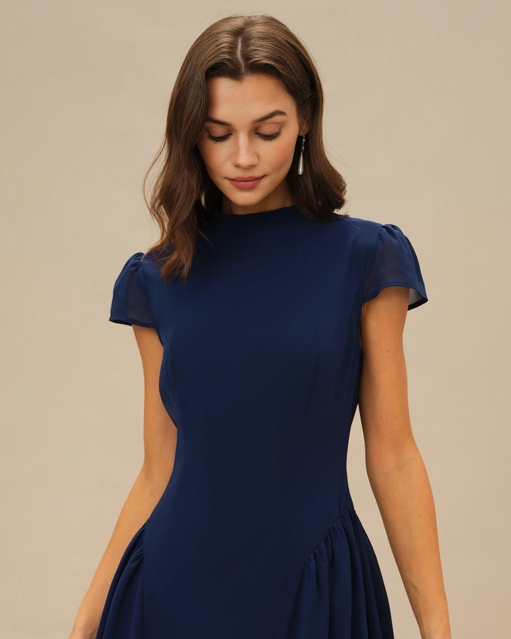 Anouk | Puffed Sleeve Blue Midi Dress
