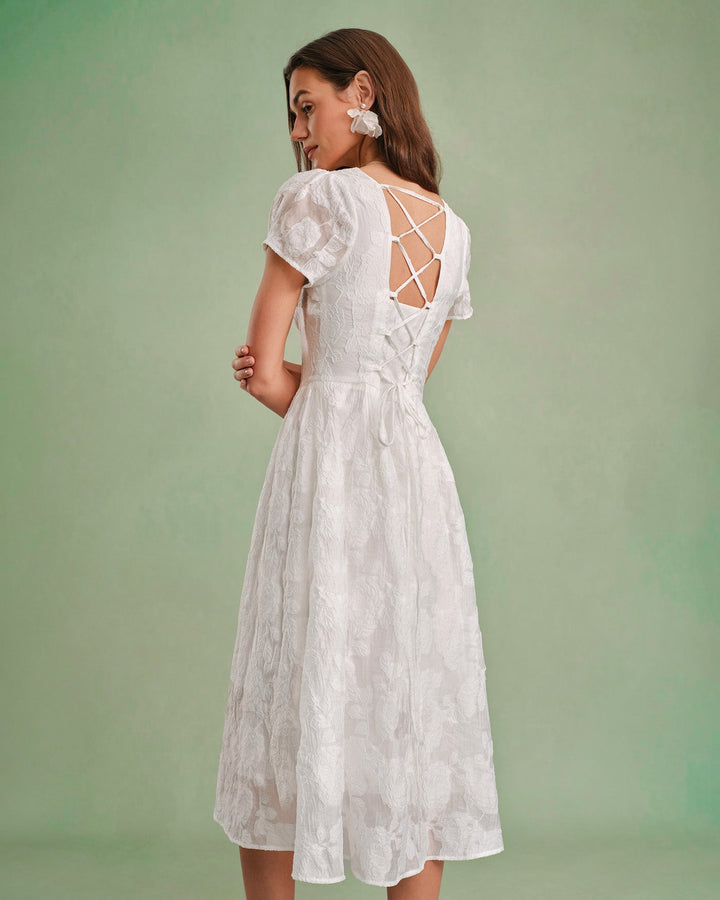 Seraphina | Square Neck Cross-Back Midi Dress