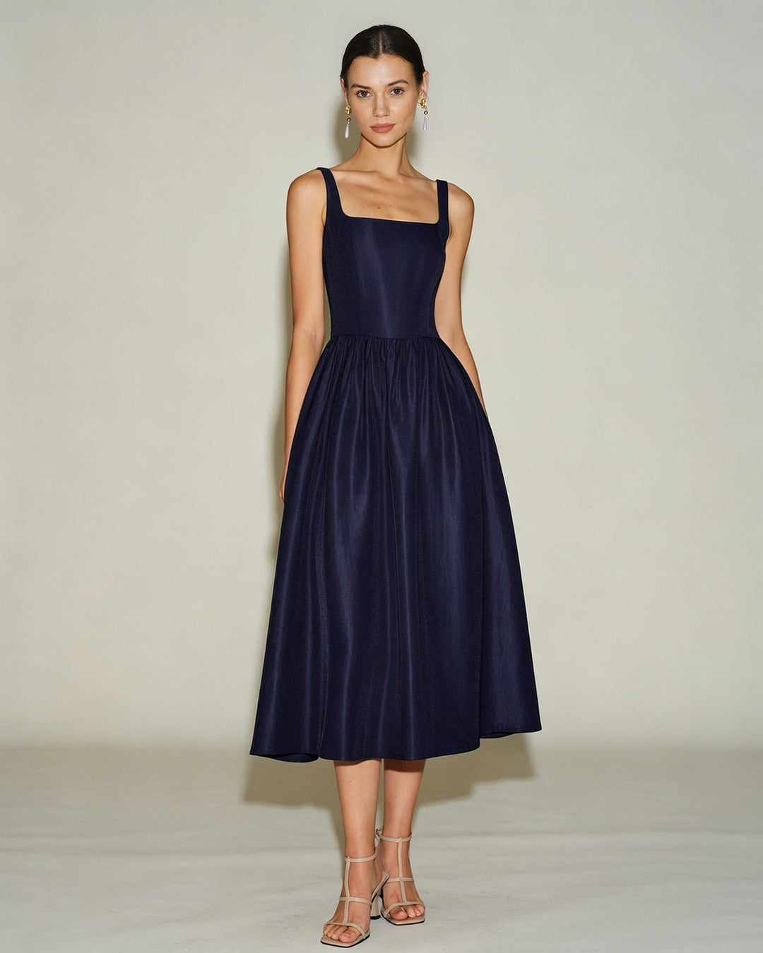 Clea | Spaghetti Strap A-Line Slip Midi Dress