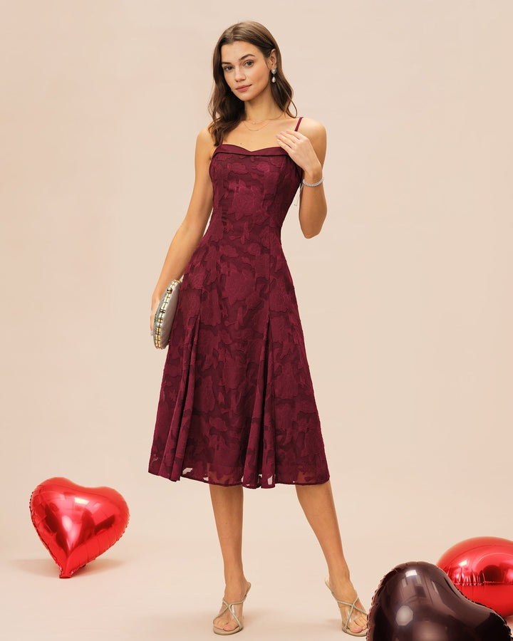 Sienna | Sweetheart Jacquard Slip Midi Dress