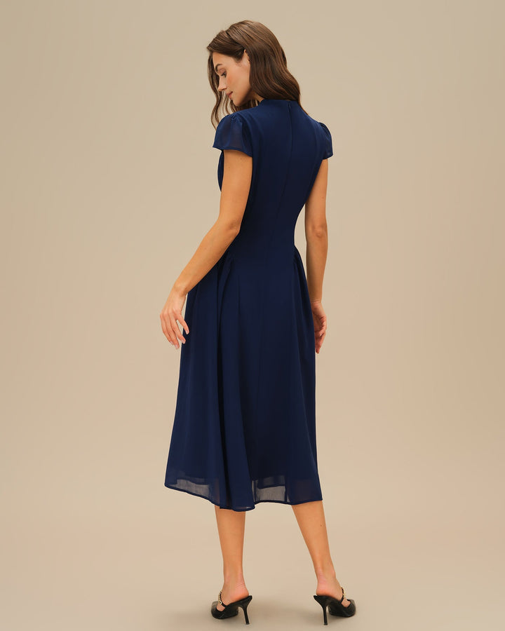 Anouk | Puffed Sleeve Blue Midi Dress